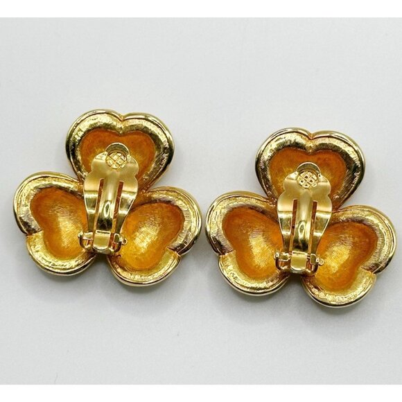 Swarovski Green Blue Crystal Heart Three Leaf Clover Clip On Earrings - Picture 3 of 5